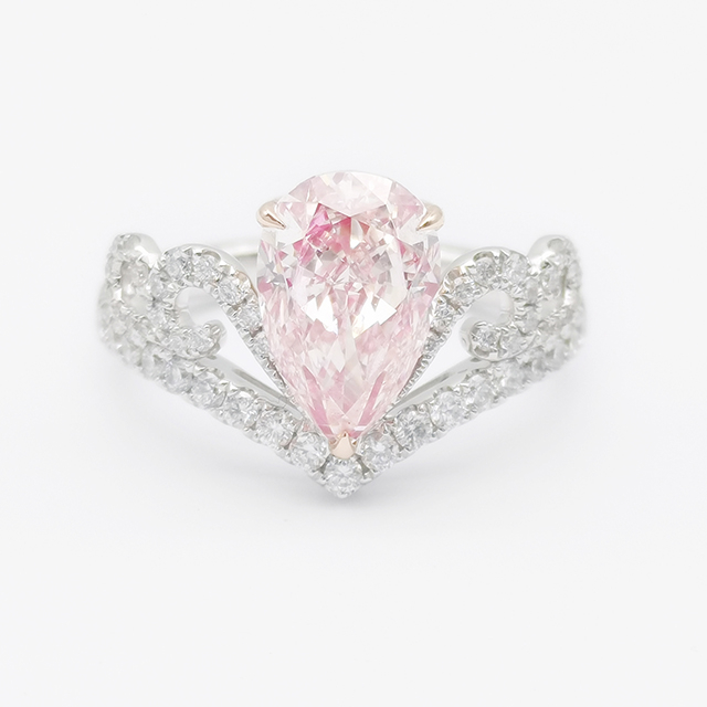 Pink Diamond Ring with Water Droplets
