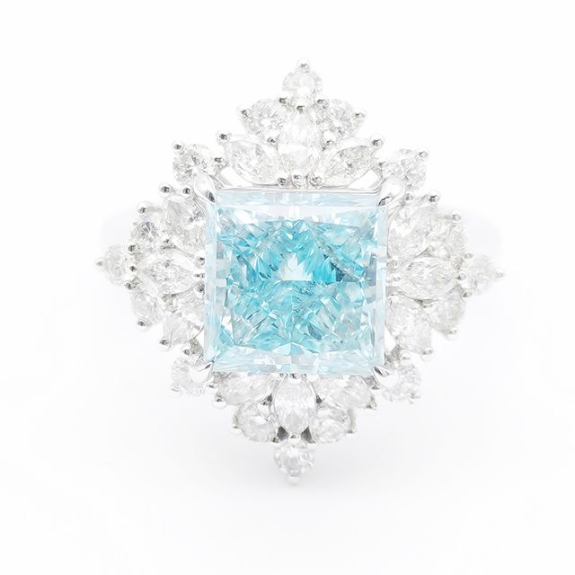 Blue Princess Square Diamond Ring