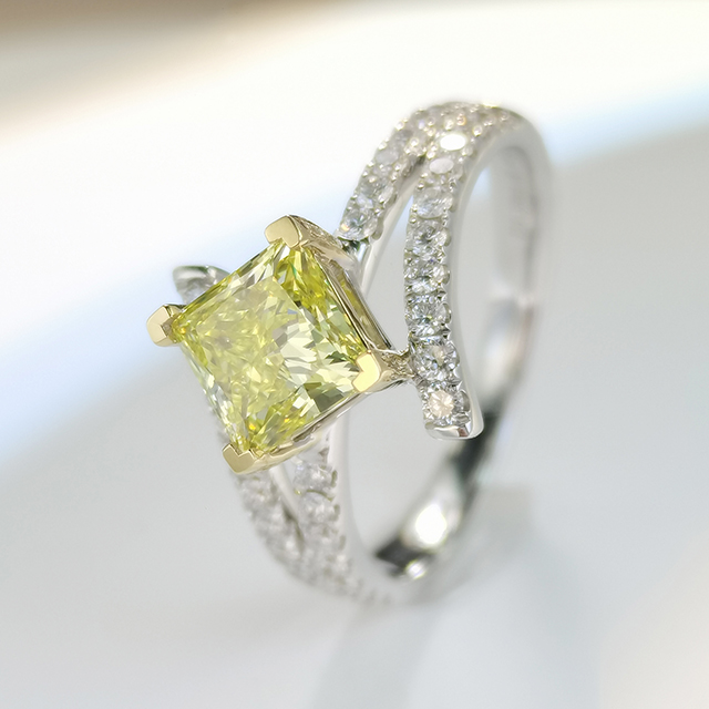 Yellow Princess Square Diamond Ring