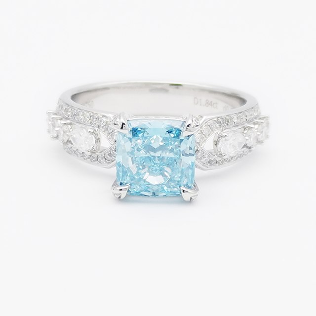 Blue Cushion Diamond Ring