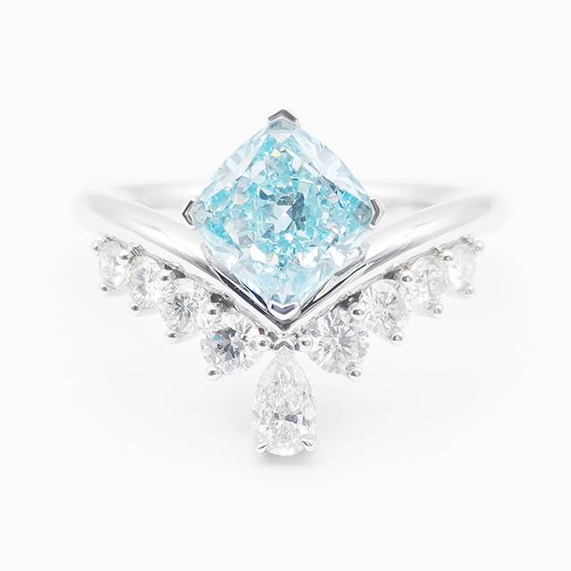 Blue Cushion Diamond Ring
