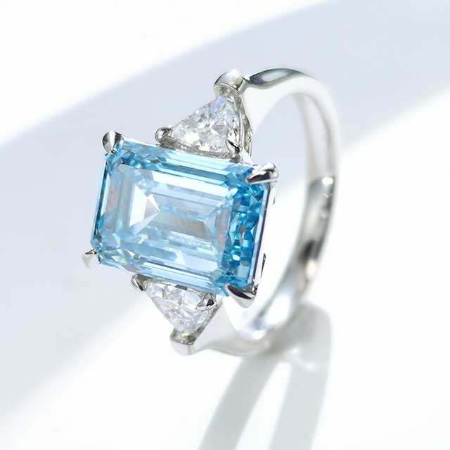 Blue Emerald Diamond Ring