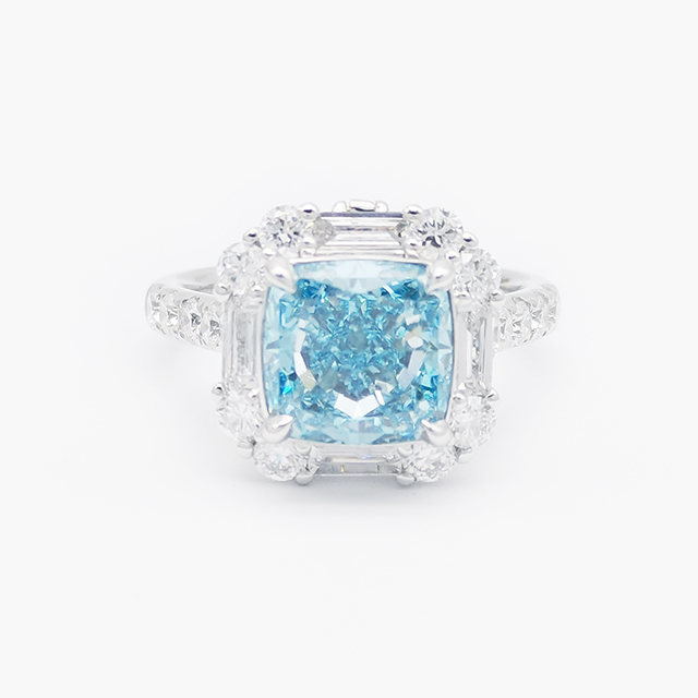 Blue Cushion Diamond Ring