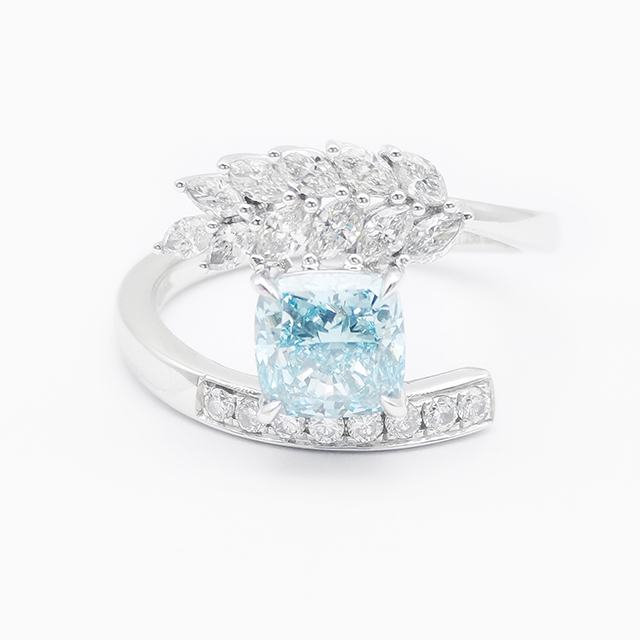 Blue Cushion Diamond Ring