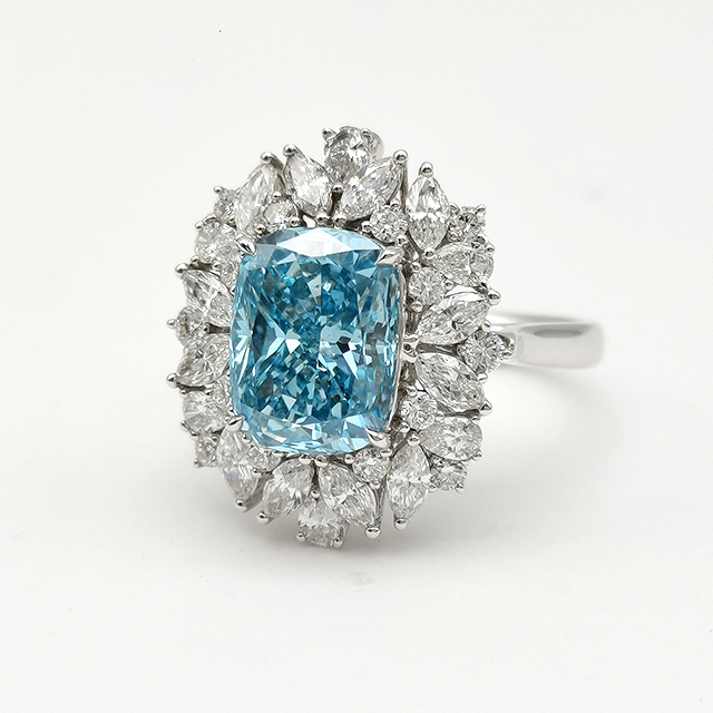 Blue Cushion Shaped Diamond Ring