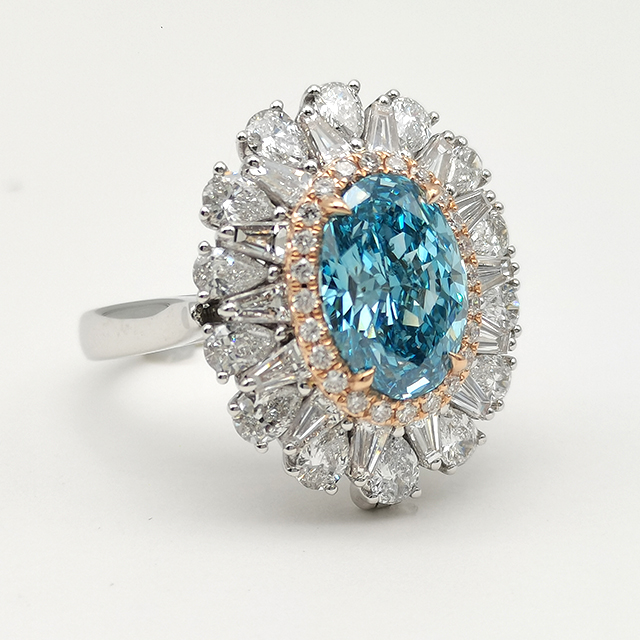 Blue Oval Diamond Ring