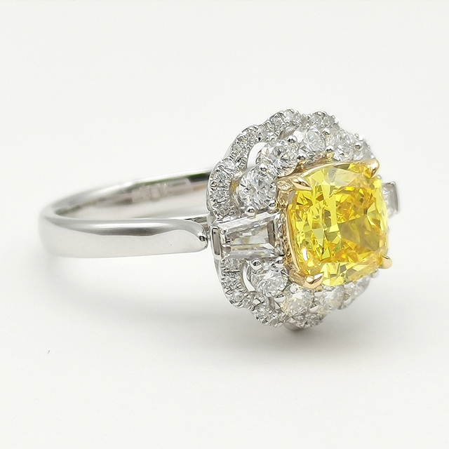 Yellow Cushion Shaped Diamond Ring