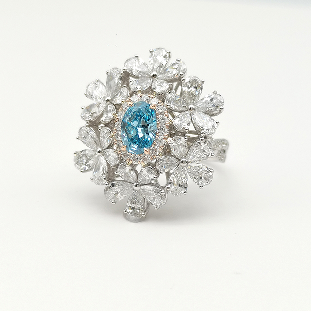 Blue Oval Diamond Set Ring