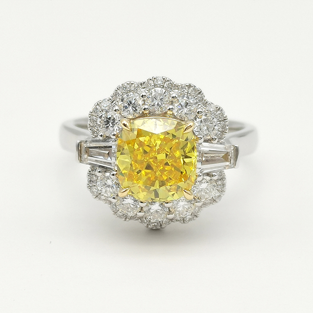 Yellow Cushion Shaped Diamond Ring