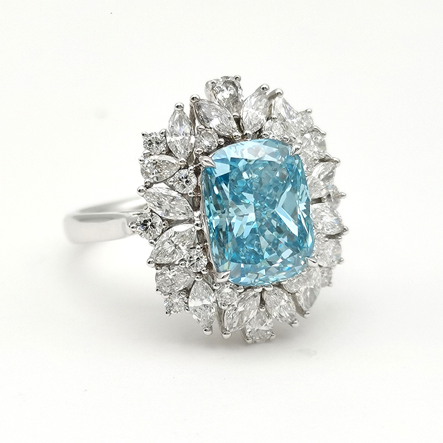 Blue Cushion Shaped Diamond Ring