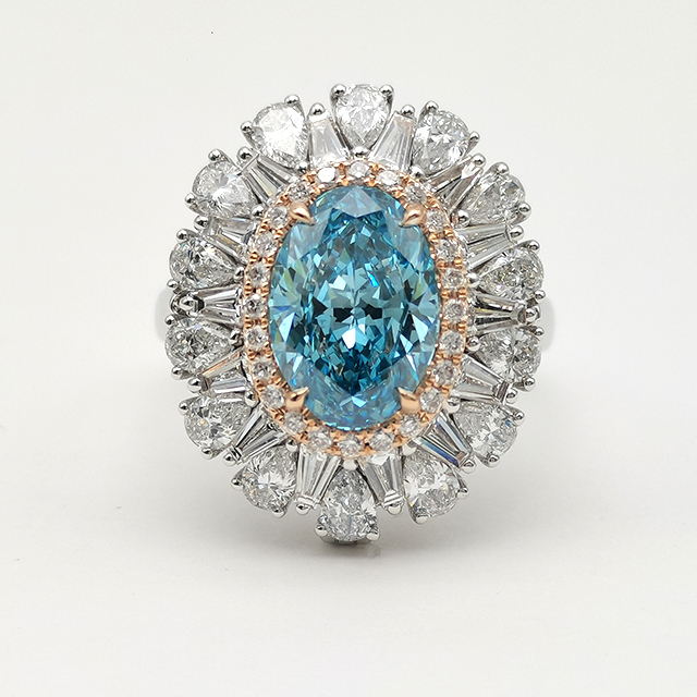 Blue Oval Diamond Ring